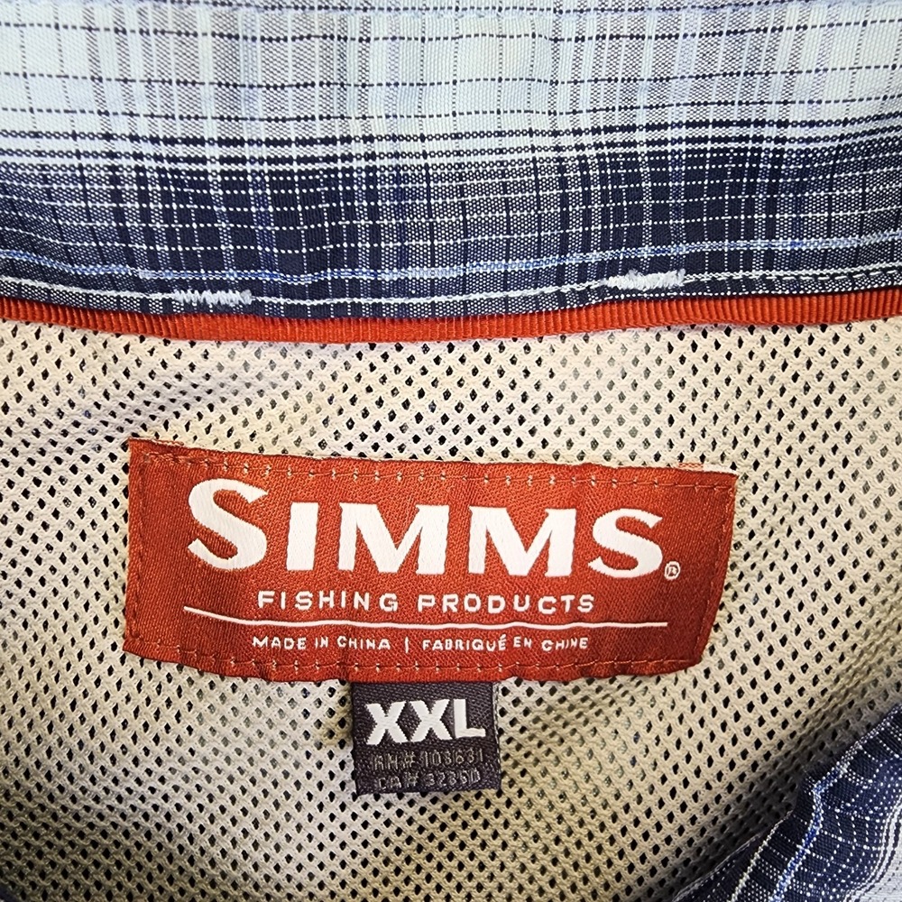 Simms Fishing Shirt Mens XXL 2XL Button Pearl Snap Plaid Vented Long Sleeve Gray - Picture 4 of 10